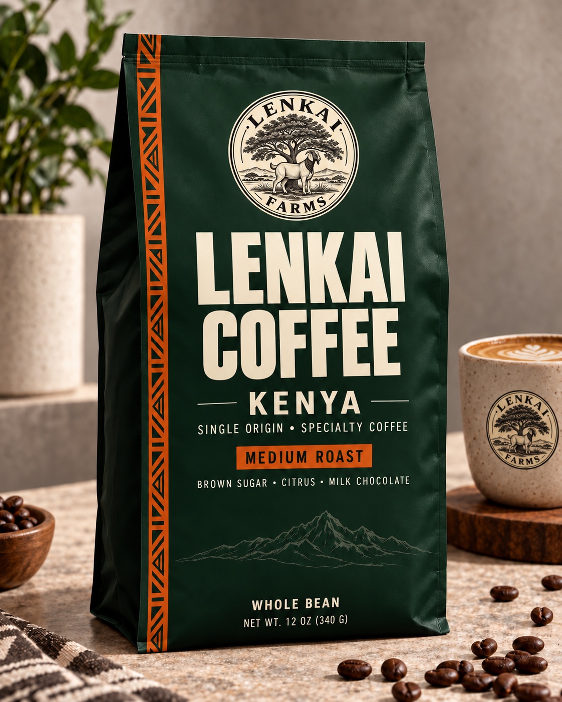 Lenkai Farms Kenya single-origin medium-roast whole-bean coffee bag