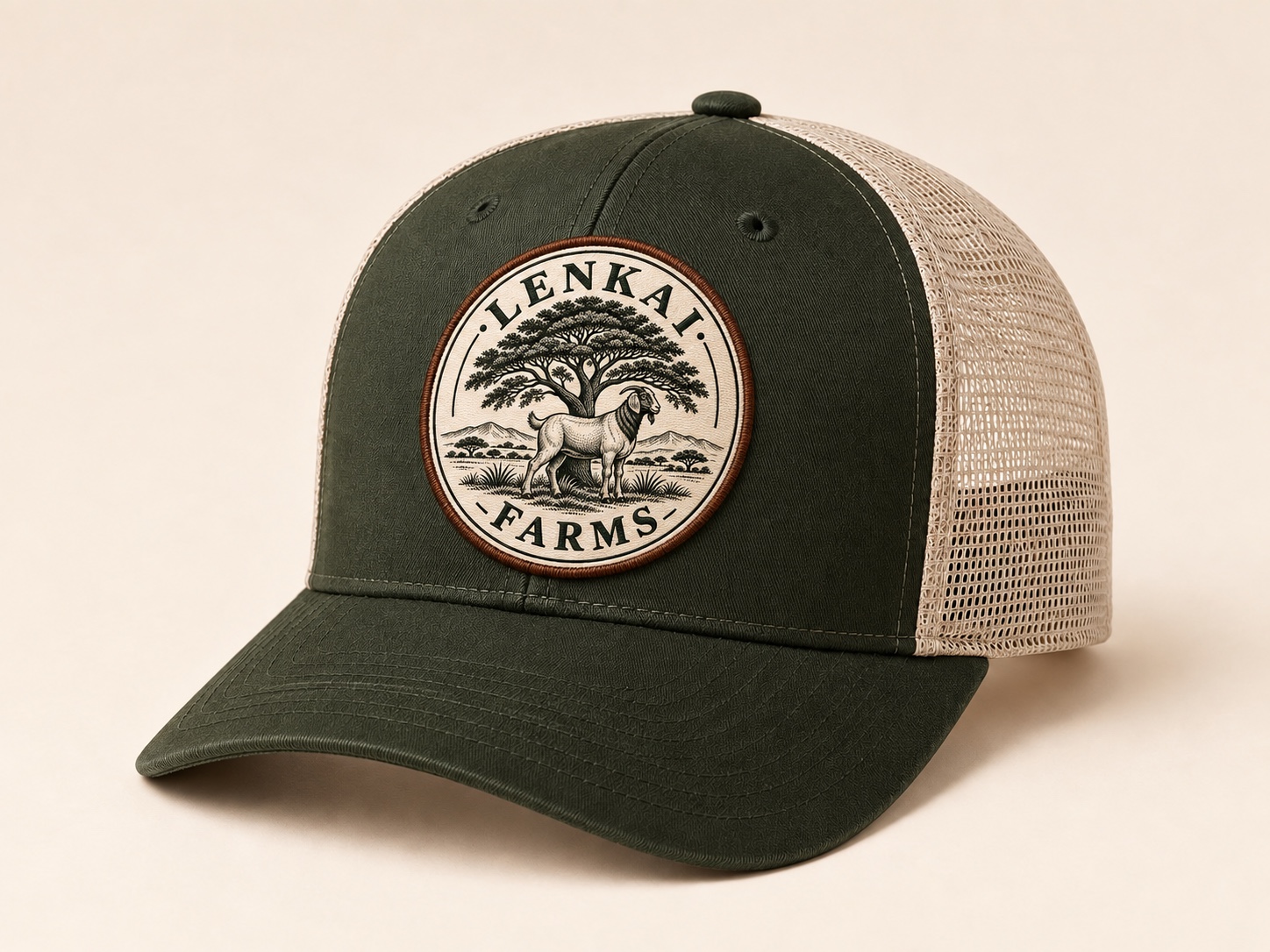 Forest green and cream Lenkai Farms mesh cap